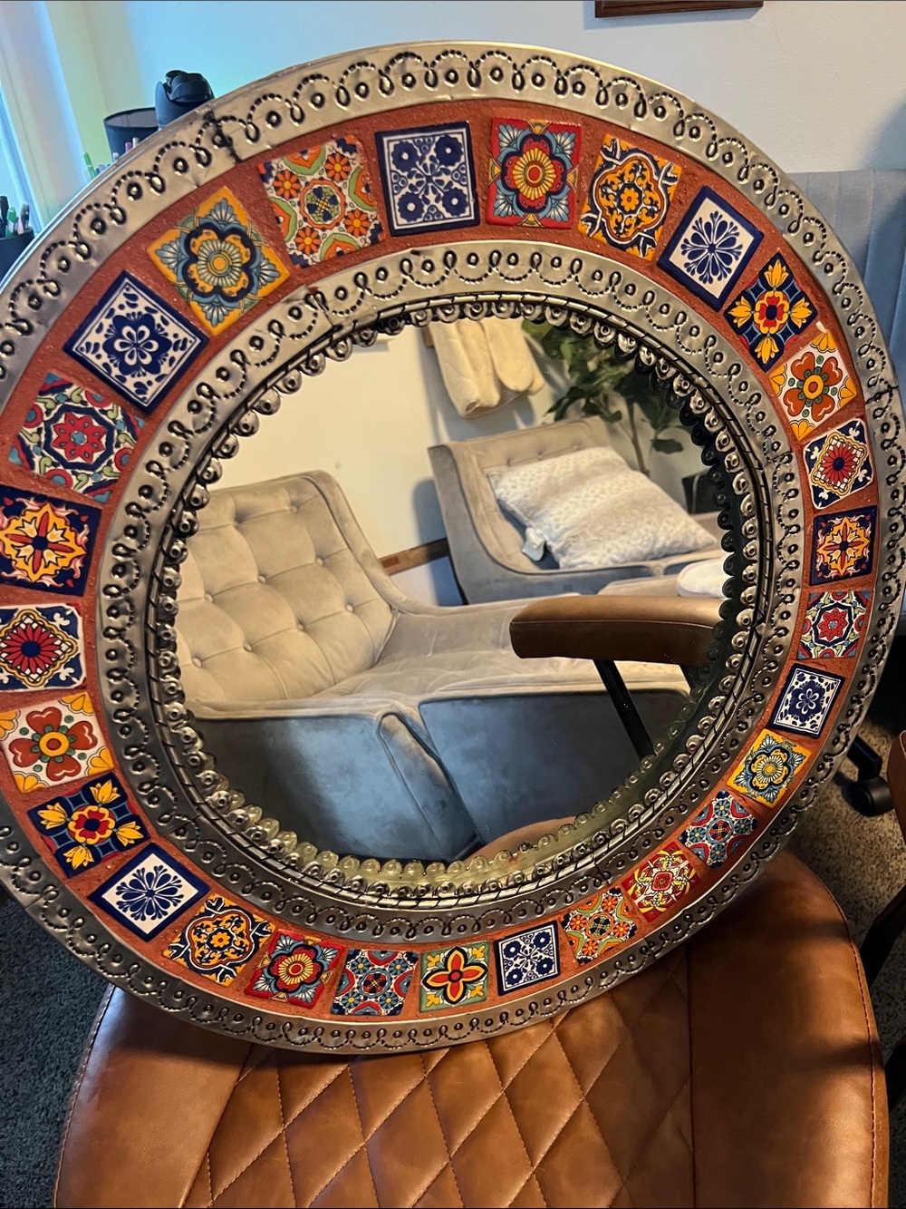Colorful Mosaic Round Wall Mirror - Multicolor